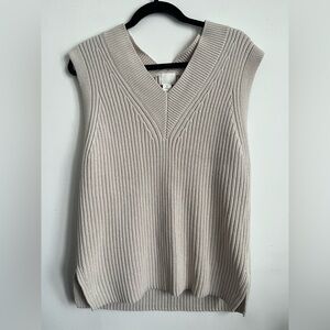 H&M Women Cream Knit Ribbed Boho Oversized Relaxed Sweater Vest S Small